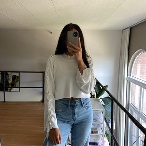 Wilfred Aritzia Salome white knit crop sweater